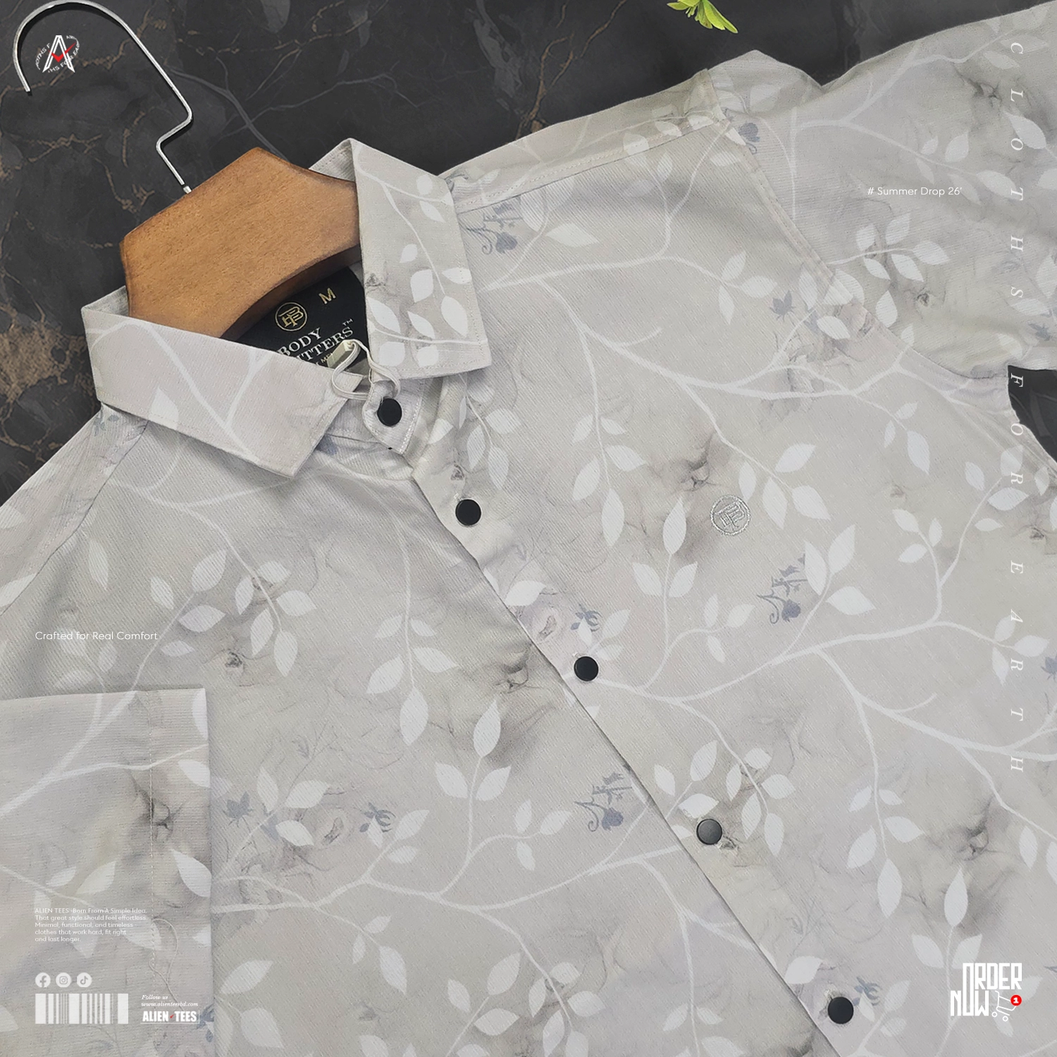4H16 Soft Amber - Abstract Leaf Half Shirt